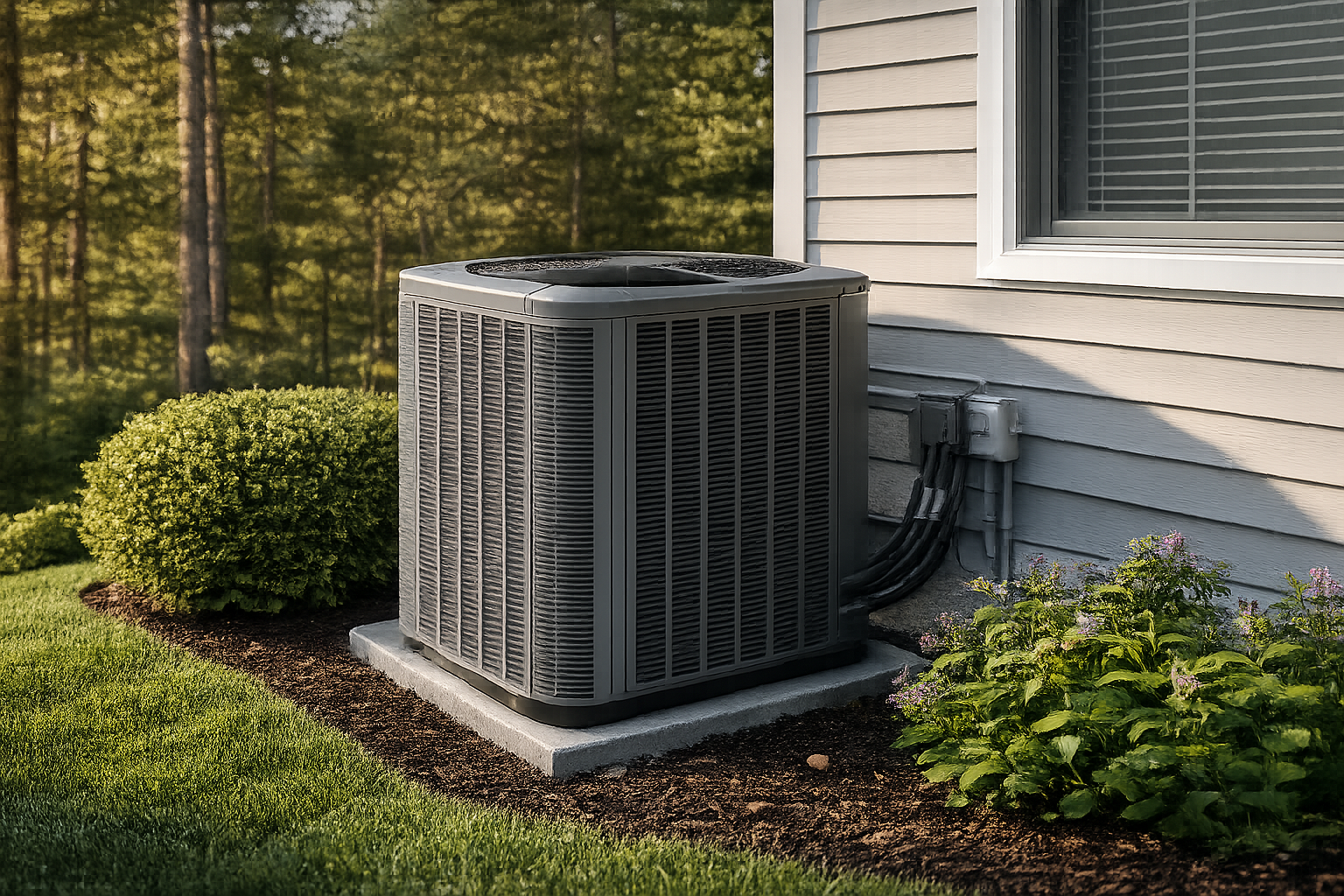 HVAC technician repairing an outdoor air conditioning unit at a Central Kentucky home.